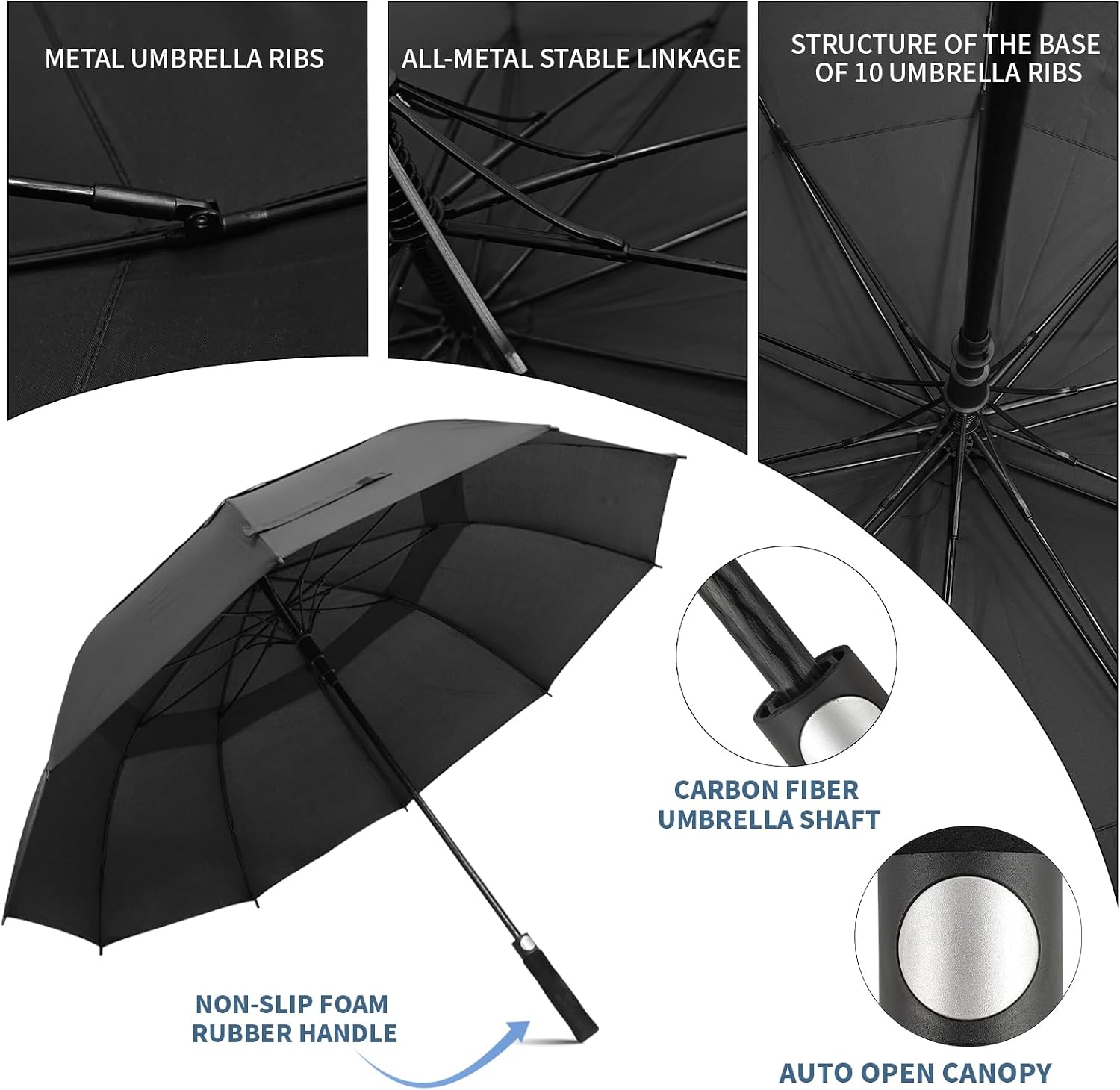 10 Pack Golf Umbrellas Bulk – 62 Inch Straight Handle Stick Umbrella, 10 Rib 210T Thickened Pongee, Double Canopy Windproof Heavy Duty – Bulk Pack / Multipack / Wholesale Lot for Golf Course, Country Club, Corporate Promotional Giveaways, Wedding Guest Umbrellas, Tournament Gifts & Hotel Valet