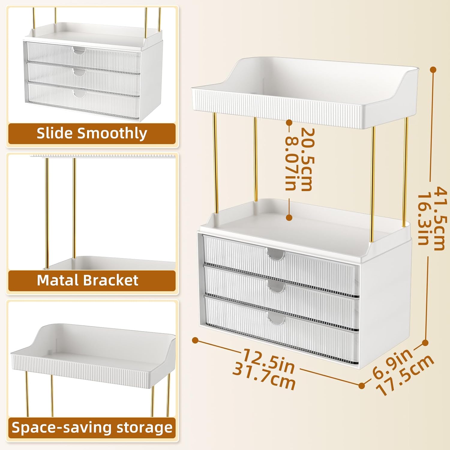 2 Sets Makeup Organizer – 5 Tier Bathroom Organizers and Storage, Versatile Perfume Vanity Organizer, Ideal for Cosmetic, Large Skincare, Face Mask, Office Supplies, Clear