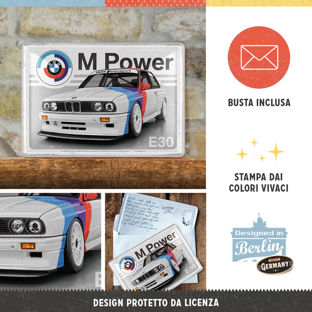 BMW Motorsport Cartolina in latta retrò 10x14 cm M Power E30 Official License Product