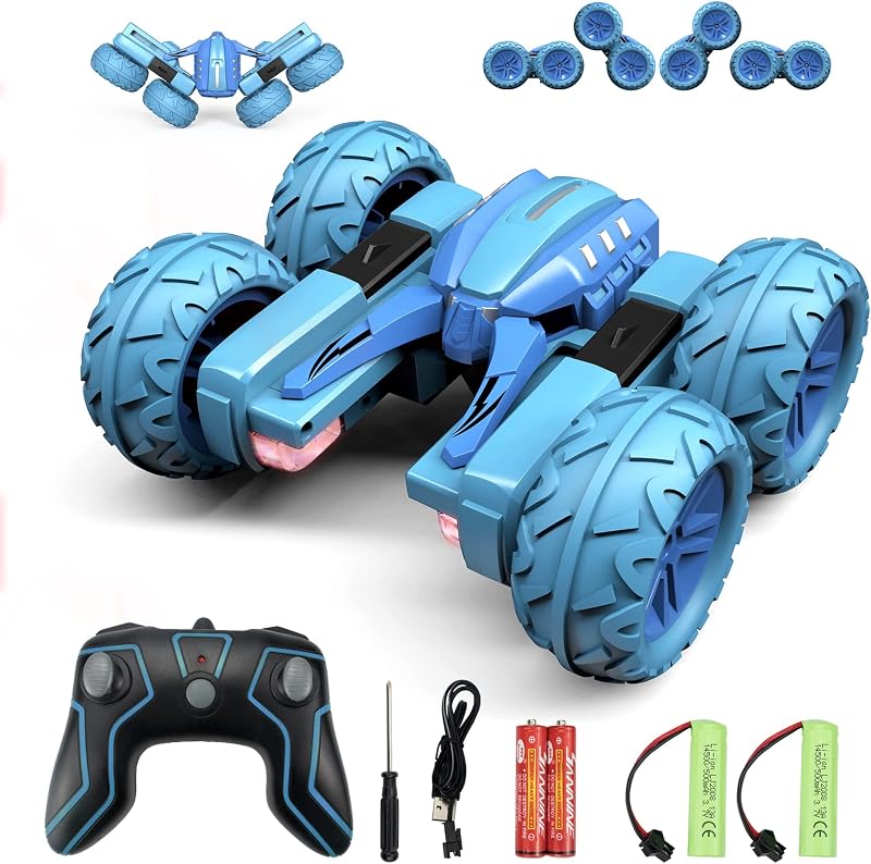 Amicool RC Voiture Telecommandé Tout Terrain, 4WD 360°Rotation Stunt Car Offroad RC Véhicule avec LE