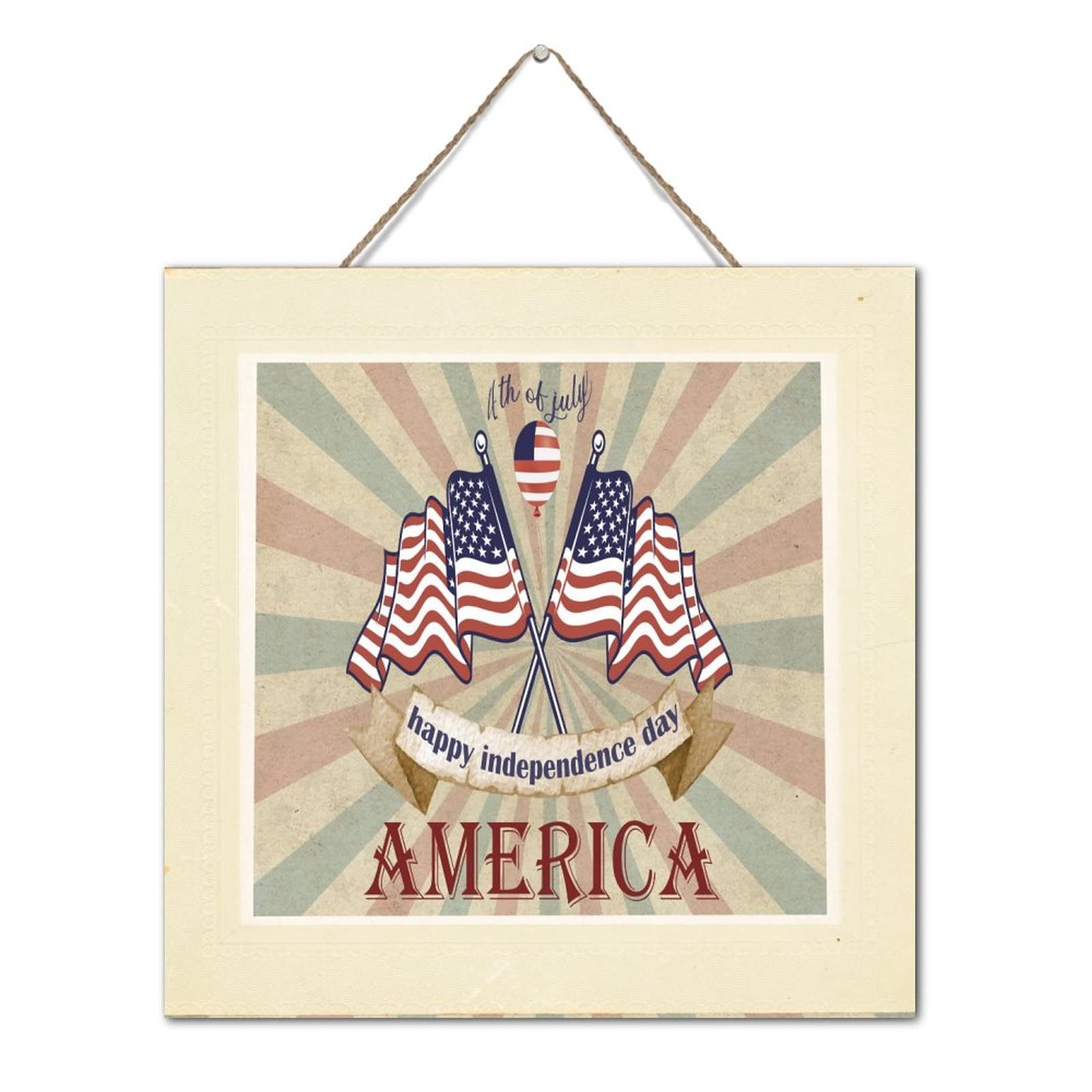 Plaque murale en bois USA Happy American Patriotique 30x30 cm