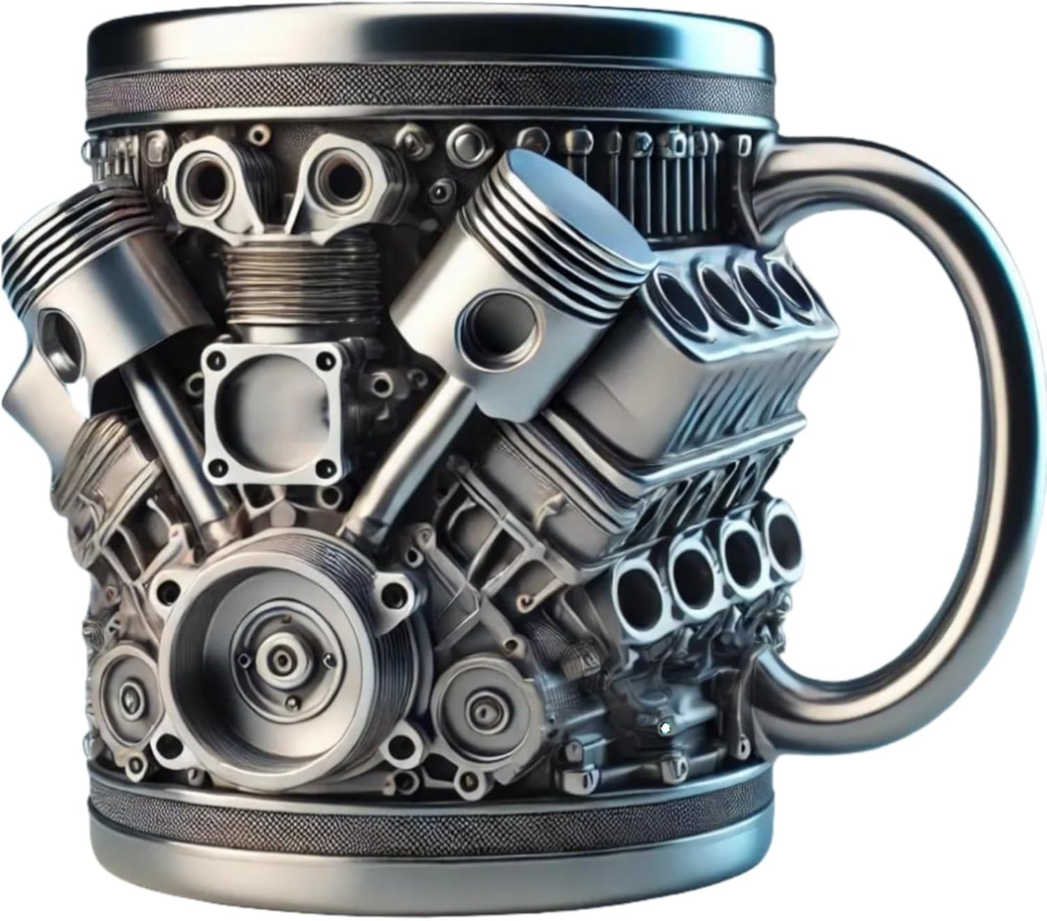 Coffee Mug - Stainless Steel Cup Replica for Car Lovers, Mechanic Gift with Insulated Handle, Unique Desk Decor for Office & Man Cave