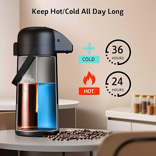 Miniatura 5 de Airpot - Jarra de café para mantener el calor, dispensador de café grande de 102 onzas3 litros con bomba, urna térmica de acero inoxidable para