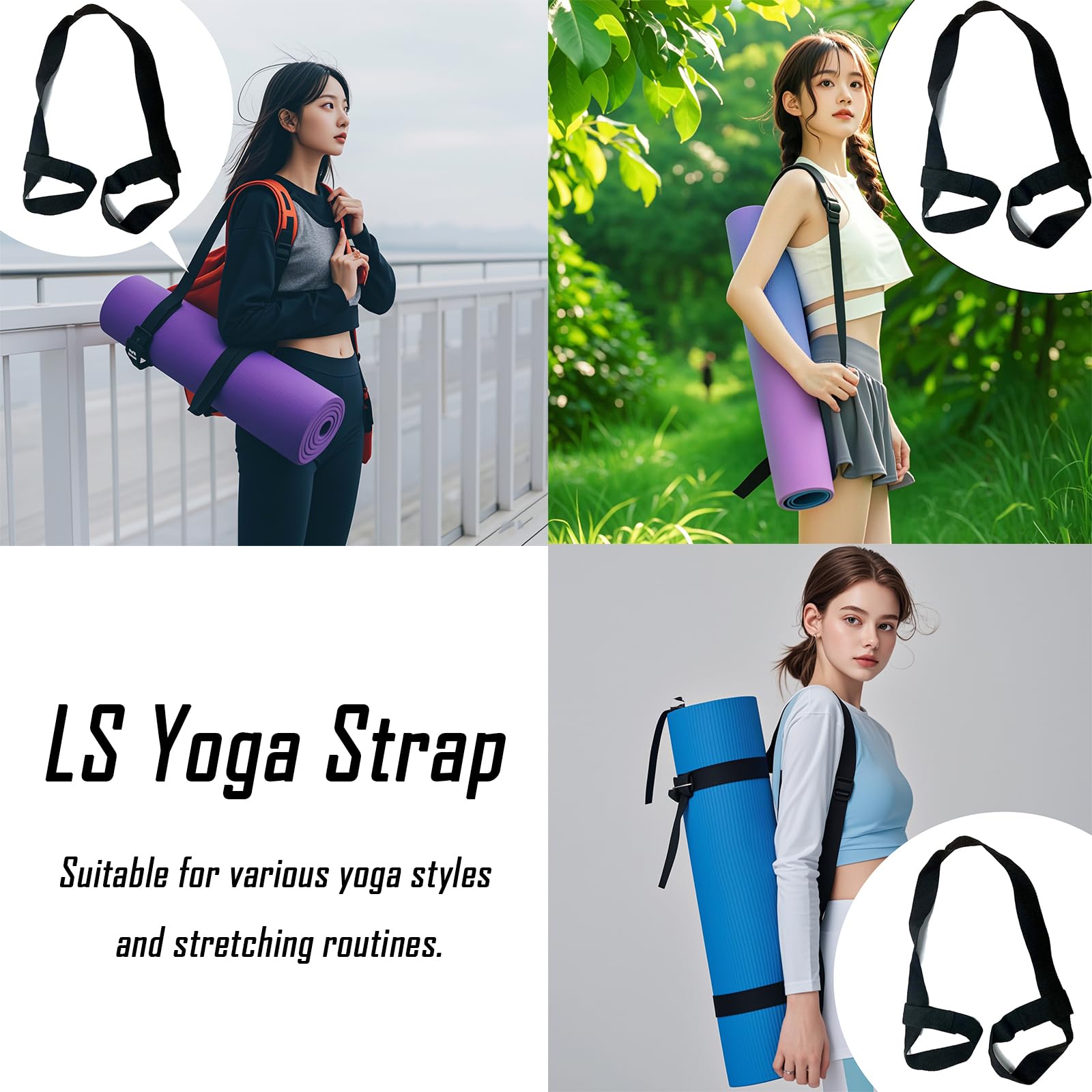 2 Stück Tragegurt Yogamatte,Verstellbare Yoga Gurt,Yogagurt,Baumwolle Yogamattenriemen Yogamatten Halteband,Strap,für Tragen,Verstauen und Organisieren von Gymnastikmatte,Sportmatte Aller Größen