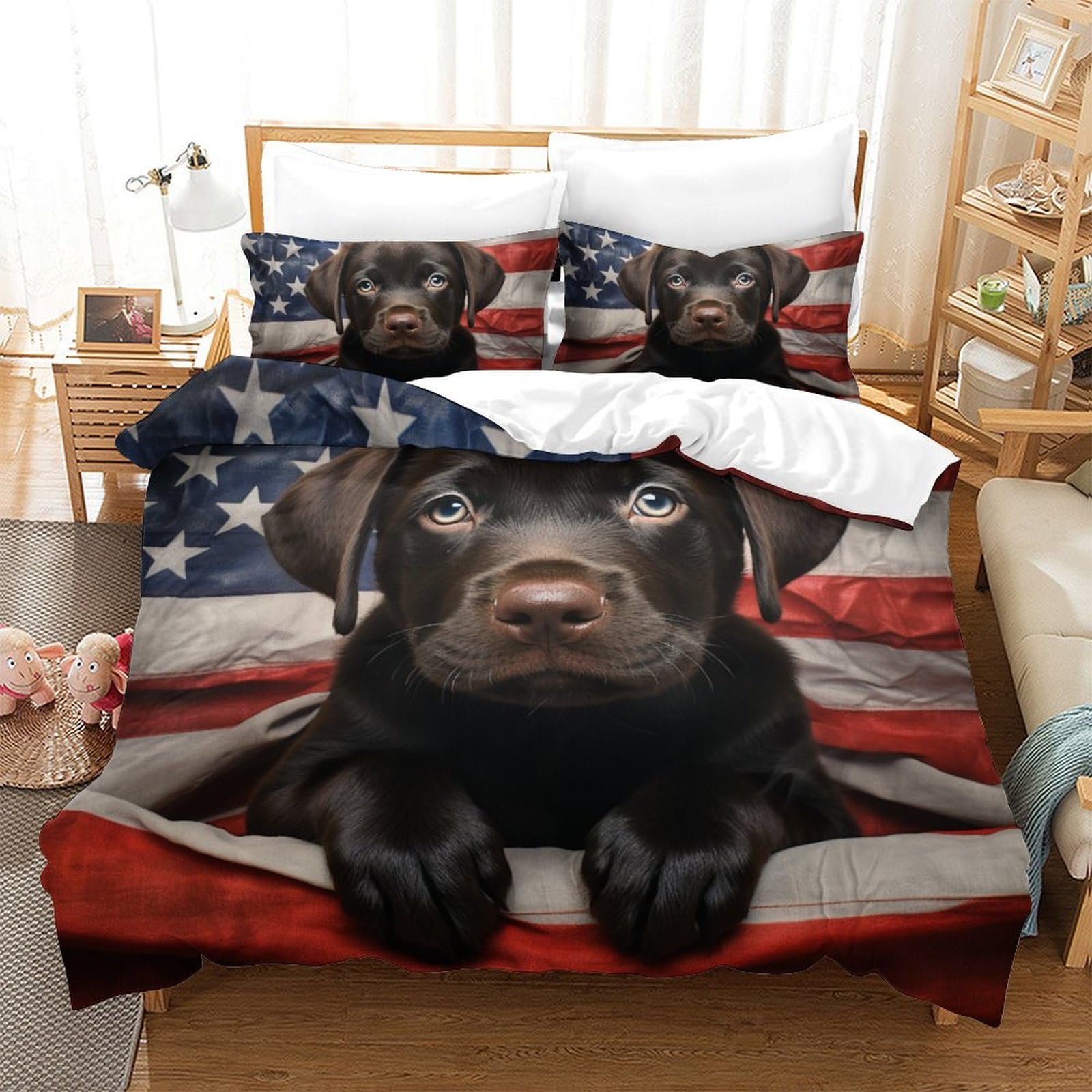Housse de couette Labrador 200x200 avec 2 taies d'oreiller pour lit double