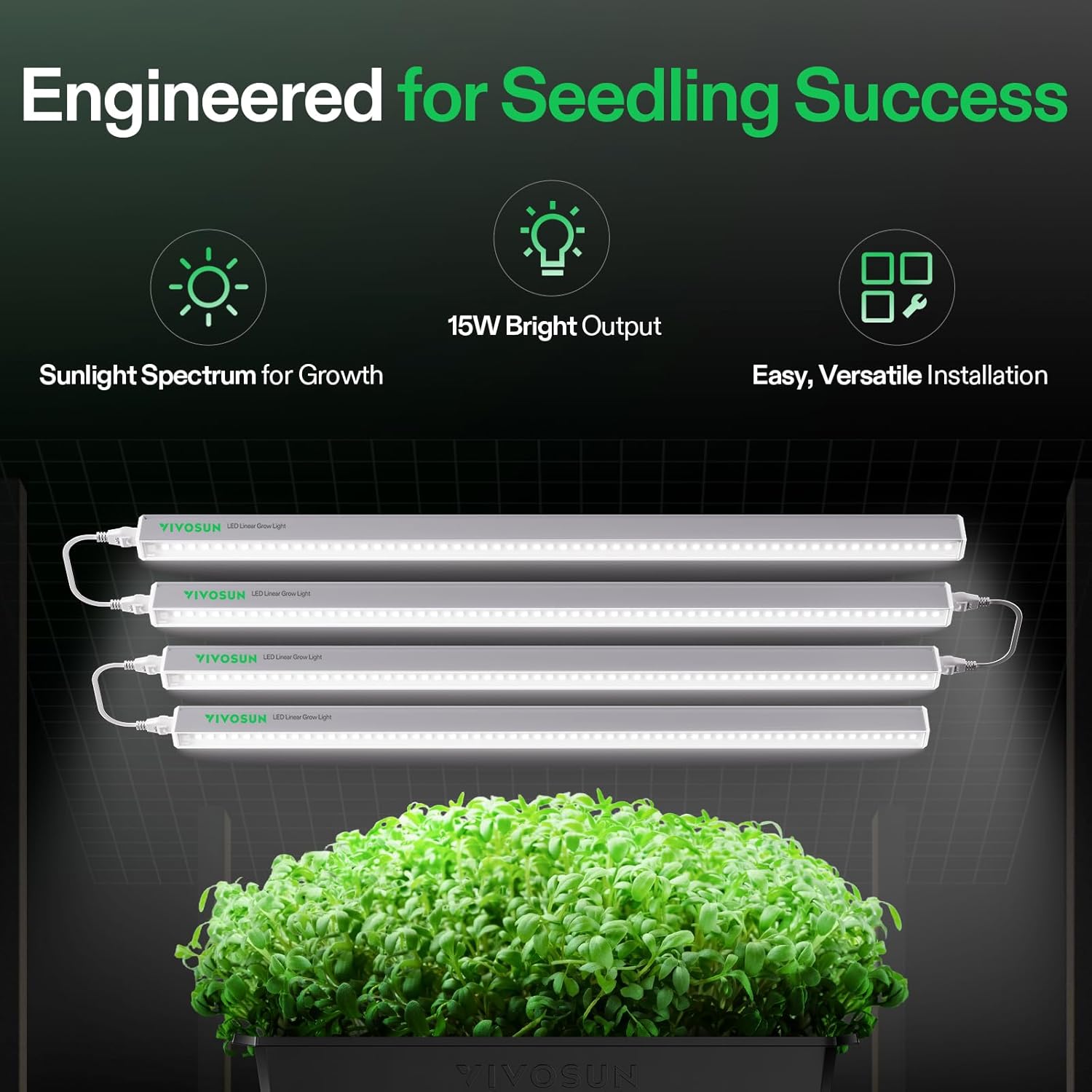 VIVOSUN Durable Waterproof Seedling Heat Mat 20" x 20.75" and T5 Linear Grow Lights, 5000K Full Spectrum LED Grow Lights for Indoor Plants, SGS Compatible, 15W/Bar, 2ft, 4-Pack