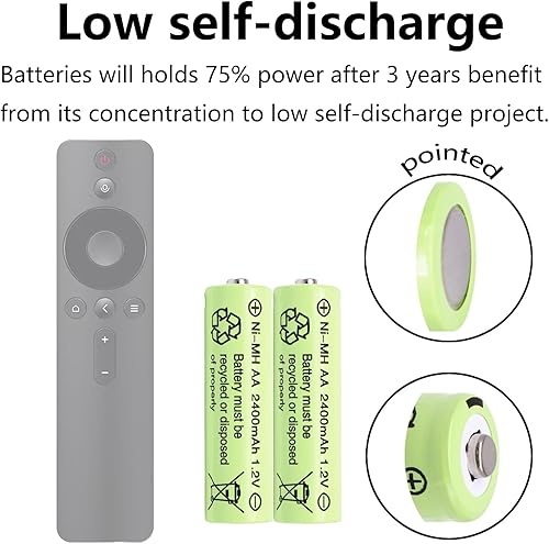 Miniatura 6 de Baterías recargables de alta capacidad de 1.2 V, tamaño AA, 2400 mAh, batería NiMH de baja autodescarga para luces solares al aire libre, luz de