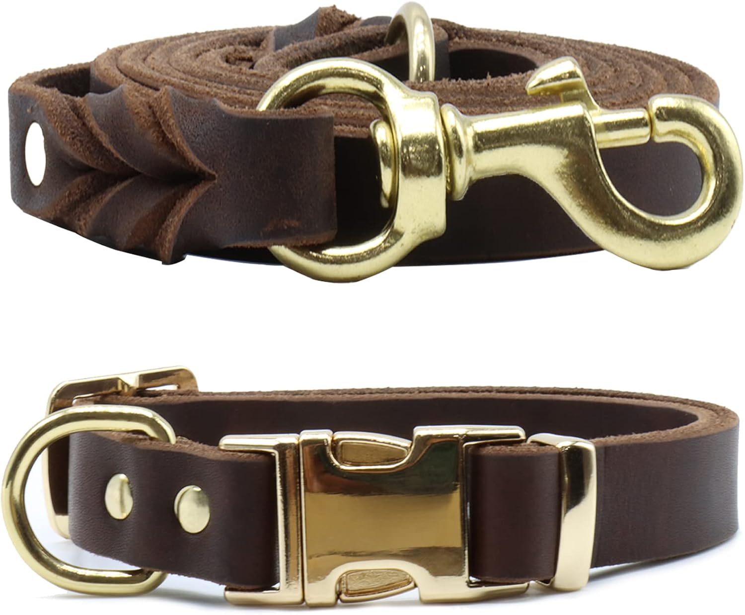6ft Leather Dog Leash and Collar Set for Dog,Soft Leather Collar and Strong Braided Leash,Comfortable Dog Training Leash for…