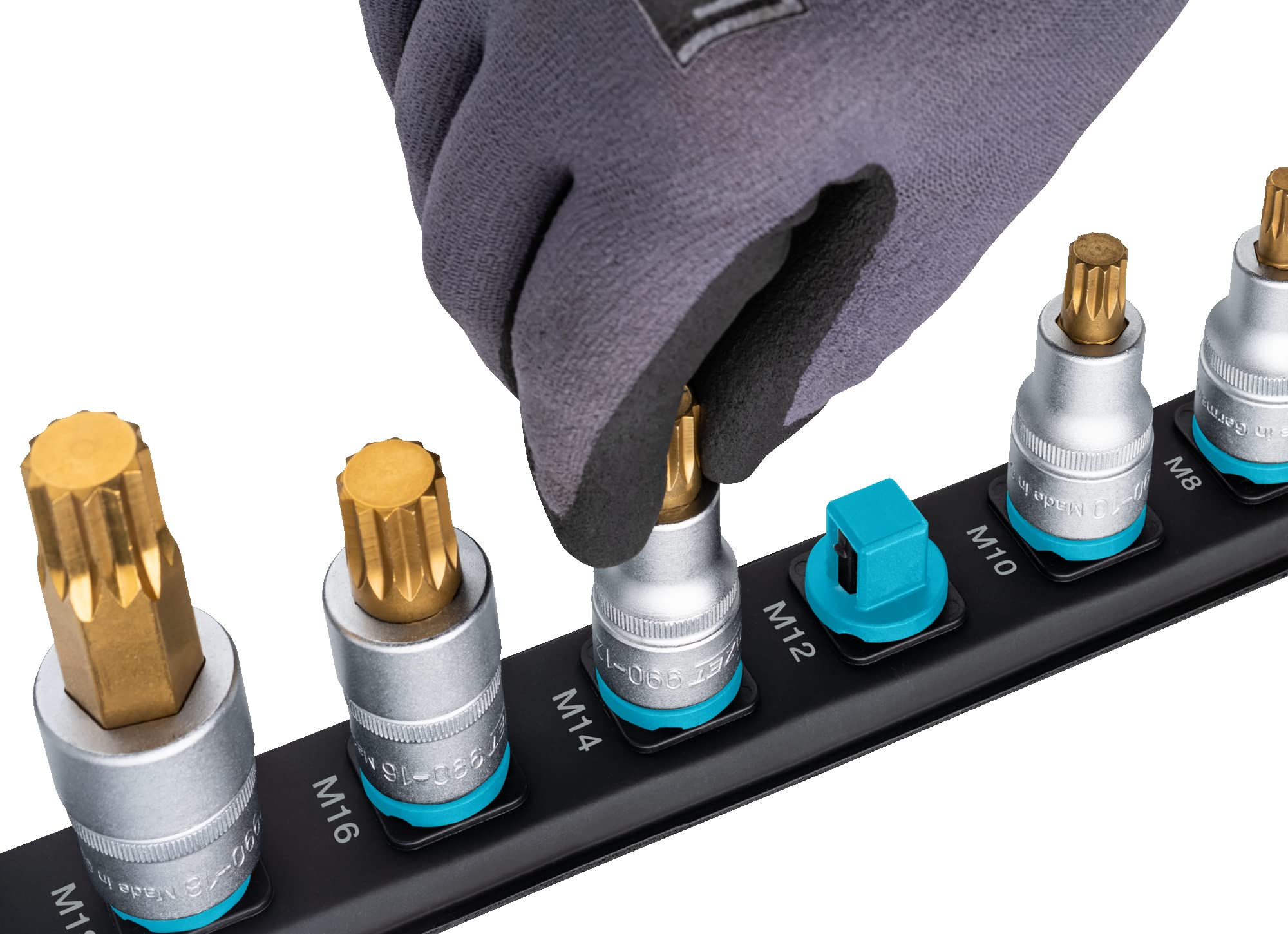 HAZET Smart-Rail 900E-SR/8 lato inferiore magnetico con 8 bussole, attacco: quadrato 12,5 mm (1/2 pollice), uscita: profilo TORX esterno guida in plastica flessibile per chiavi a bussola"