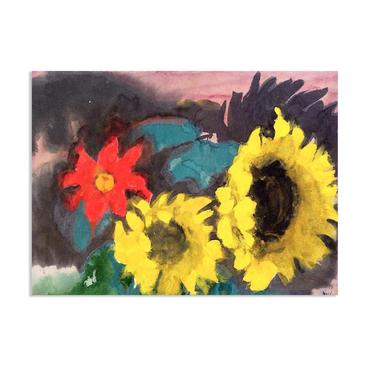 RXNHGJDS Emil Nolde Canvas Print Wall Art Famous Flowers Oil Paintings Reproduction Two Sunflowers Red Emil Nolde Poster for Living Room Bedroom Home Decor 70x50cm(28x20in) poster