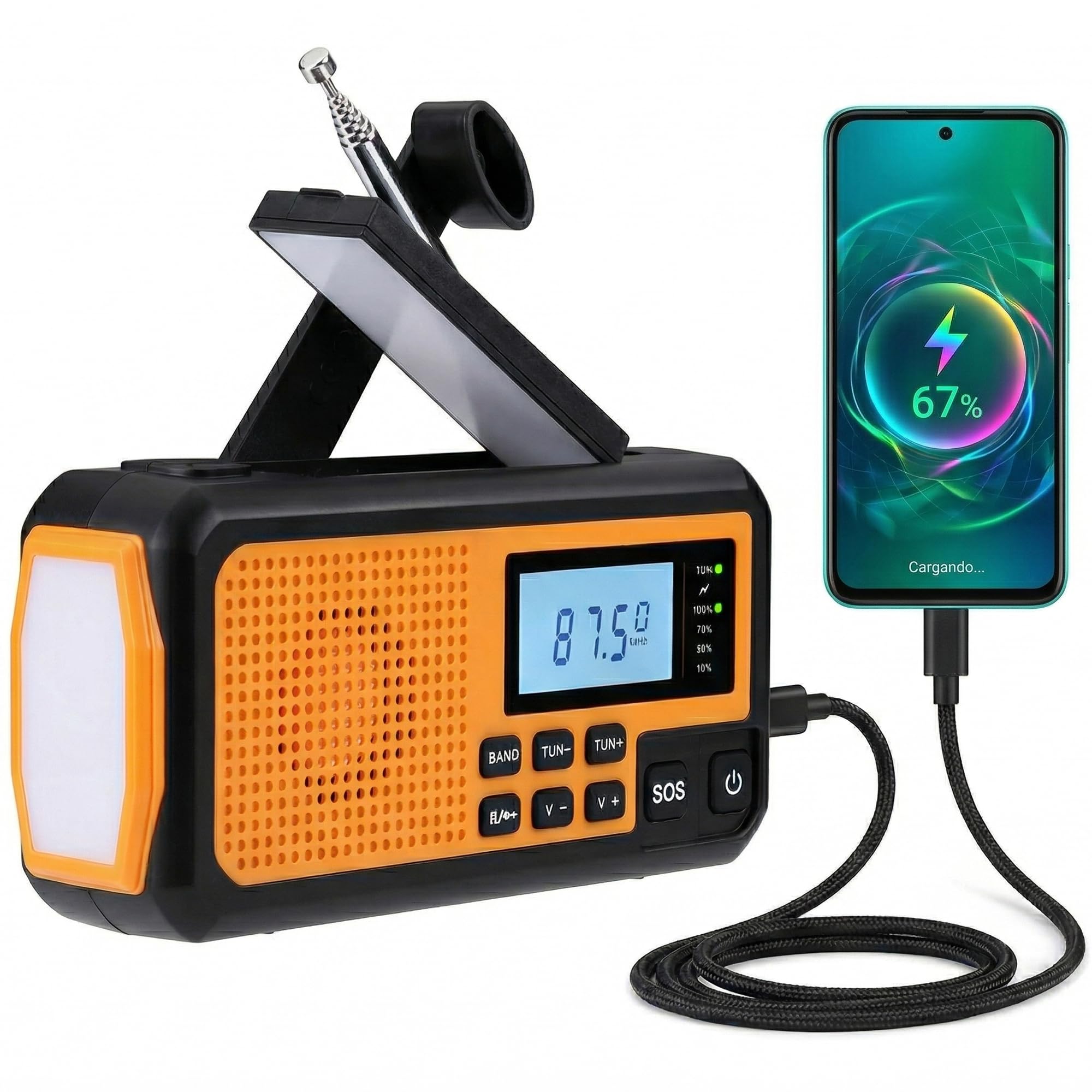 NK Radio Awaryjne Solarne – Power Bank 4000mAh, FM/AM/SW, Latarka LED, Wyświetlacz LCD, Alarm SOS, Korba Ręczna & Ładowanie USB/AAA – Idealne na Camping i Wędrówki