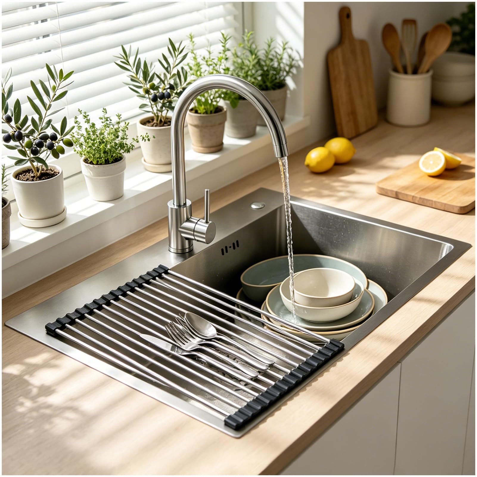60 x 45 cm Brushed Kitchen Sink, Scratch-Resistant Surface, Stainless Steel Sink, Kitchen Sink with Drain Fitting, Includes Dish Drainer Dish Drainer Overflow, Soap Dispenser, Built-in Sink, 1 Bowl