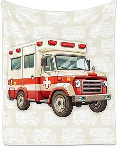 Ambulance Blanket, Cozy Soft Throw Gifts for Kids, Cute White Flannel Throw Blankets for Bed Couch, 60x80 Inches