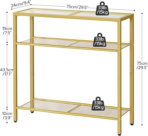 Miniatura 3 de HOOBRO Mesa consola estrecha de 29.5 pulgadas, mesa de sofá de vidrio templado de 3 niveles, mesa auxiliar pequeña, mesa de entrada moderna, para