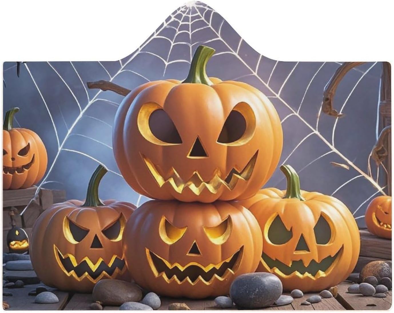 Pumpkin Spider Wearable Hooded Blanket, Ultra Soft Arctic Velvet Cape Cloak Unisex - Cozy Wearable Blanket