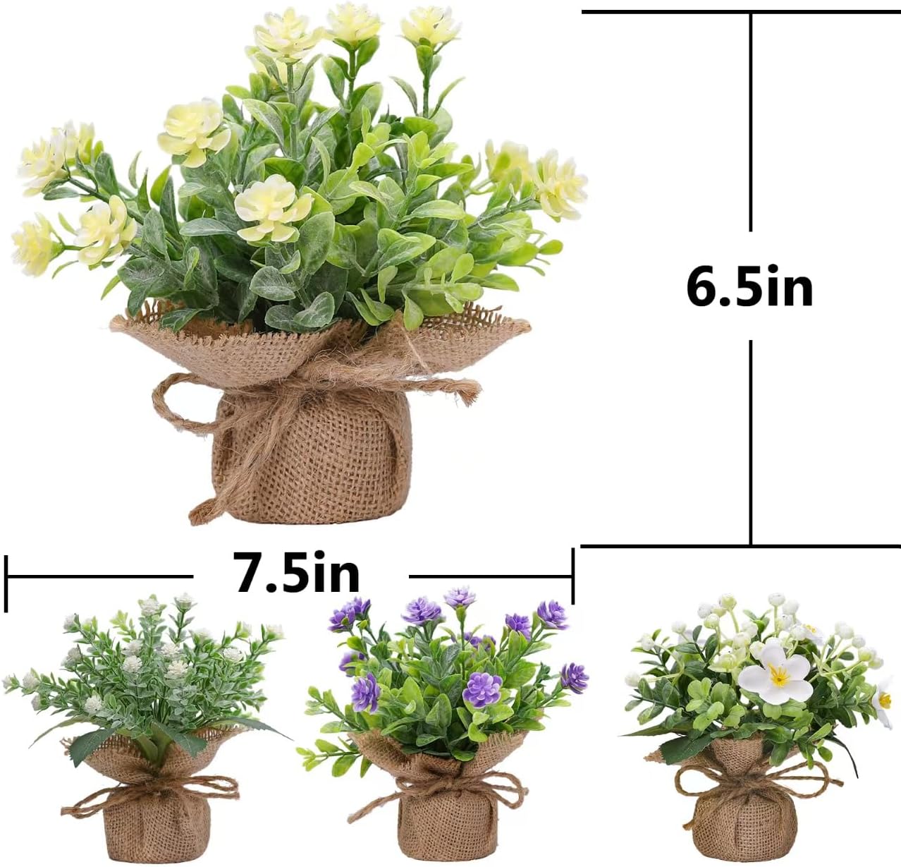 Artificial Plant Decorations mini Greenery Fake Plants Indoor Outdoor Cute Small Faux Eucalyptus House Home Living Room Bathroom Table Desk Office Hotel Spring Decor 4 Kinds of Flowers