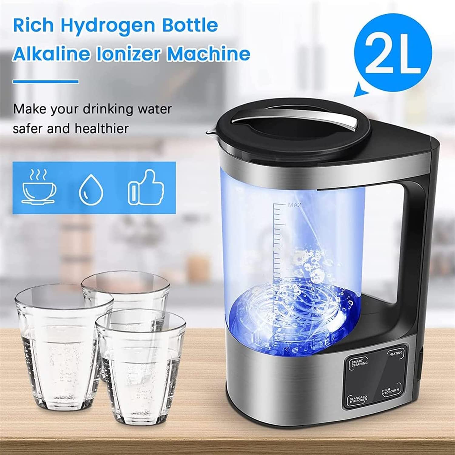 [Upgraded Version] BDYING Hydrogen Water Generator with New SPE and PEM Technology,2L Large Capacity Hydrogen Alkaline Water Pitcher Maker Machine,Make Hydrogen Content up to 1500 PPB