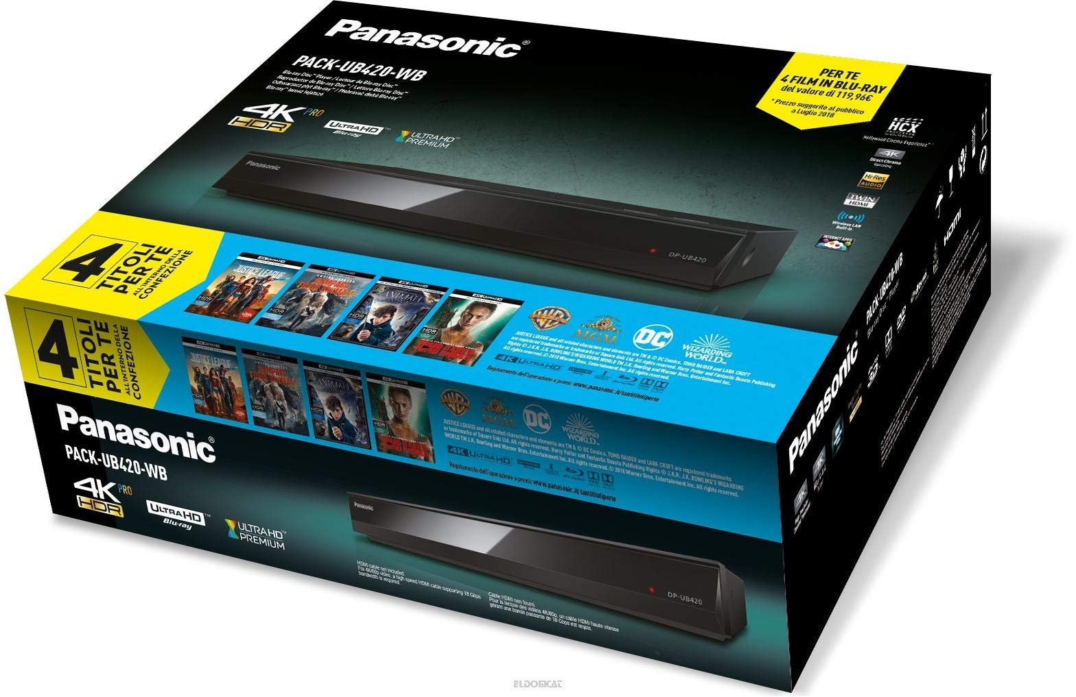 Panasonic DP-UB420EGK Lettore Blu-Ray Ultra HD 4K PRO HDR, Processore HCX, HDR10+, HLG, Upscaling 4K, Twin HDMI, Dolby Atmos DTS:X, Internet Apps, Wireless LAN Built-In, USB 2.0, USB 3.0, Nero
