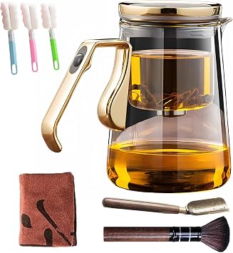 YJX Magnetic Glass Teapot, 25.4oz Small Enchanted Brewing Tea Pot, Witchcraft Magic Borosilicate Tea Set with Strainer for Loose Leaf or Herbal, Exquisite Kettle Gift for Tea LoversGolden