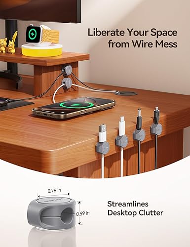 Miniatura 6 de FLYLEAD - Paquete de 8 clips magnéticos para cables, organizador de cables de escritorio, soporte de cable de silicona para mesita de noche,
