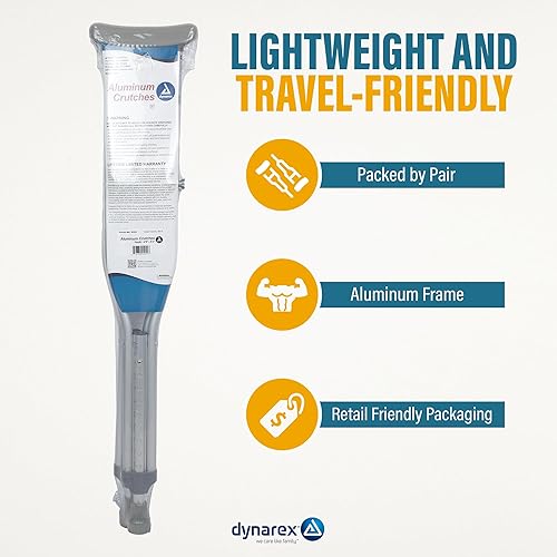 Miniatura 24 de Dynarex Muleta universal de aluminio, niños a adultos - 4'7" a 6'7", ajuste de altura con botón pulsador, axila acolchada y cómodos agarres de mano