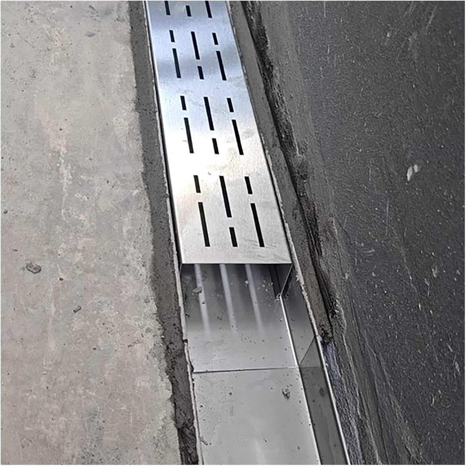 Genérico Kit de Drenaje de Acero Inoxidable Delgado para Patio Exterior - Drenaje francés de fácil instalación con Rejillas rectangulares estrechas (5 cm x 3 cm) para so