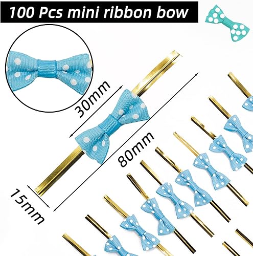 Miniatura 2 de 100 lazos azules para alimentos a granel, mini lazos de lazo para bolsa de golosinas, lazos metálicos para árbol de Navidad, lazos metálicos para