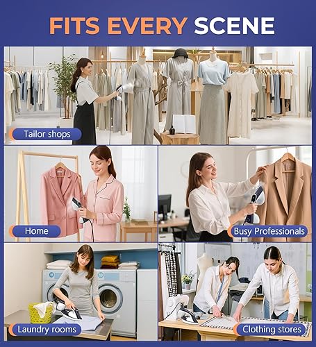 Miniatura 9 de Vaporizador para ropa, vaporizador y plancha 2 en 1 de 1600 W con placa de cerámica grande, potente vapor turbo, control inteligente de temperatura,