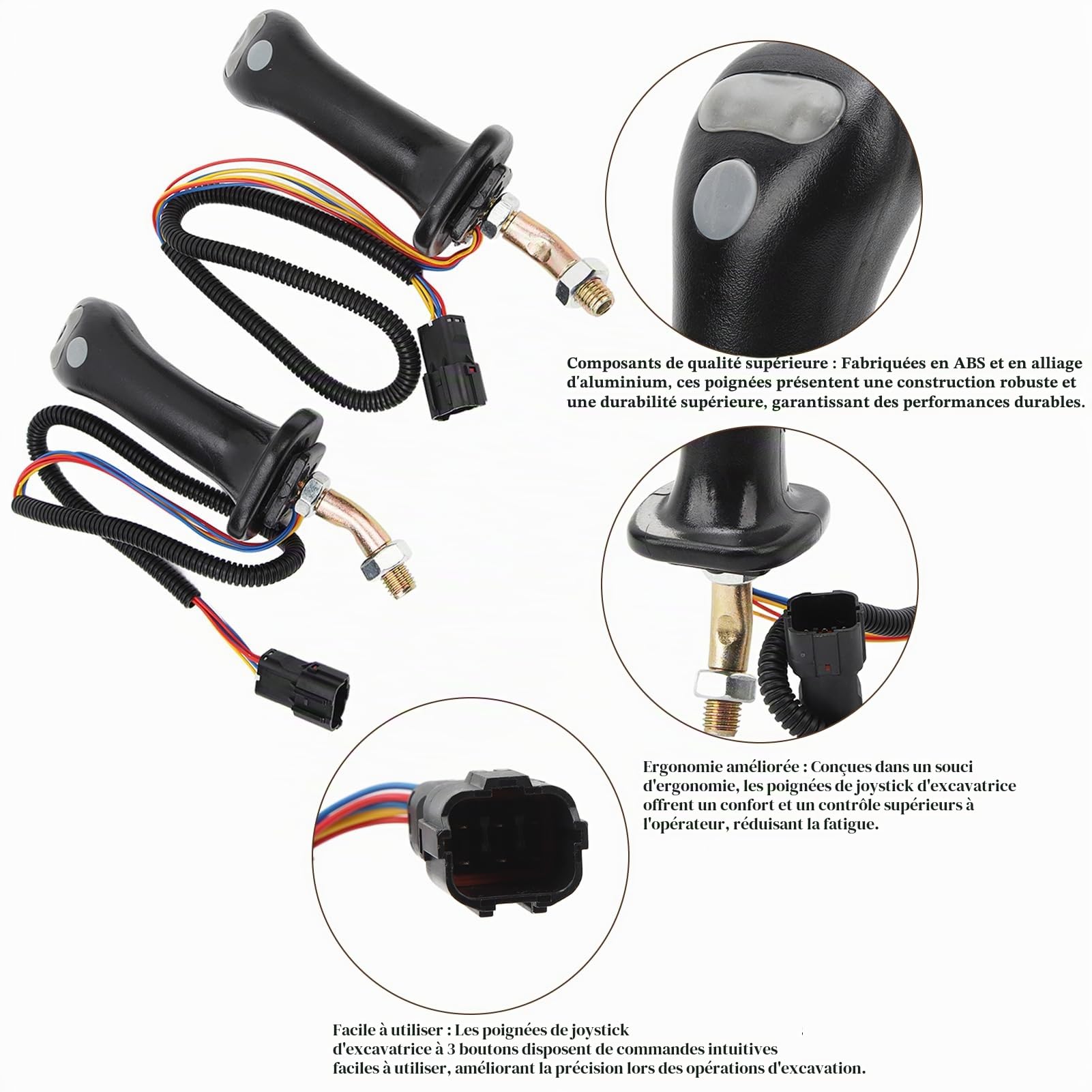 Poignée de Joystick de Mini-Pelle, 2 Pièces Poignées de Joystick de Pelle à 3 Boutons en Alliage D'aluminium à 6 Broches pour Doosan DH DX150 215 225 300 370-9C