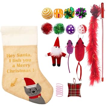 PAWCHIE Christmas Cat Stocking Toys 14 Pcs Cat Toys Set for Kitten Variety Pack