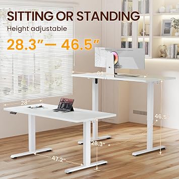 Veken 63x28 Wider Large Standing Desk, Electric Height Adjustable, White