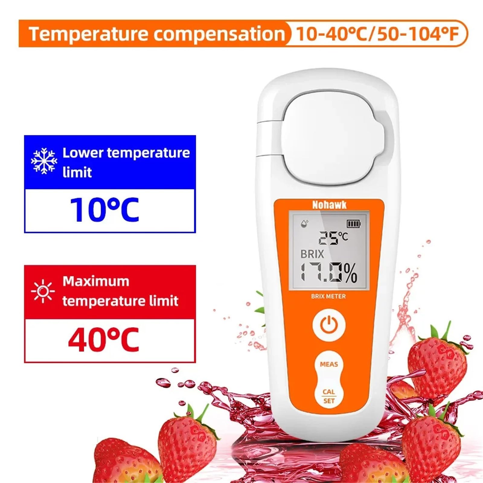 Medidor Digital Brix (Rango 0-55%) Refractómetro for medir el Contenido de azúcar en Frutas, Verduras, jugos, Bebidas café