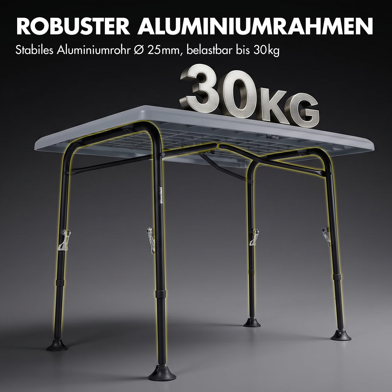 Westfield Outdoors Resino, Campingtisch klappbar Höhenverstellbar Klapptisch 100x68cm für 4-6 Personen, Robuste ABS-Tischplatte, Wasserdicht & stabil, für Camping, Garten, Picknick, Grau