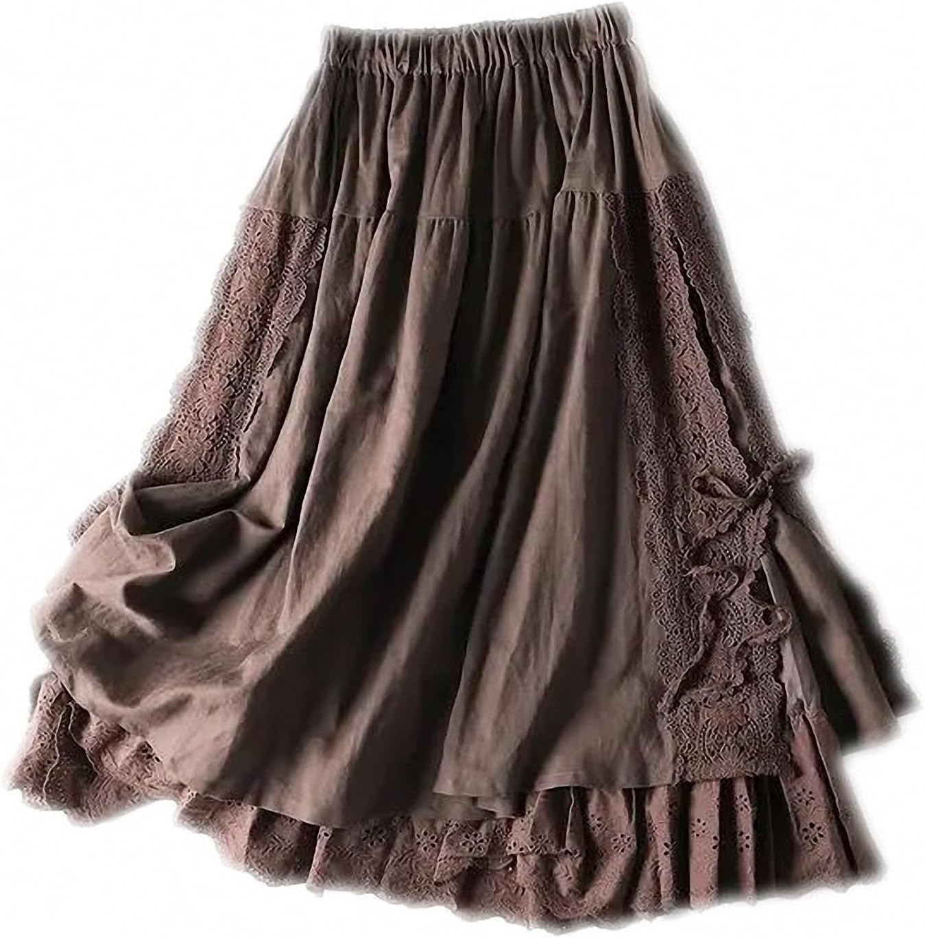 Vintage Embroidery Linen Cotton Long Skirts Women Summer Elastic High Waist Pleated Maxi Skirt Female A-Line Skirt