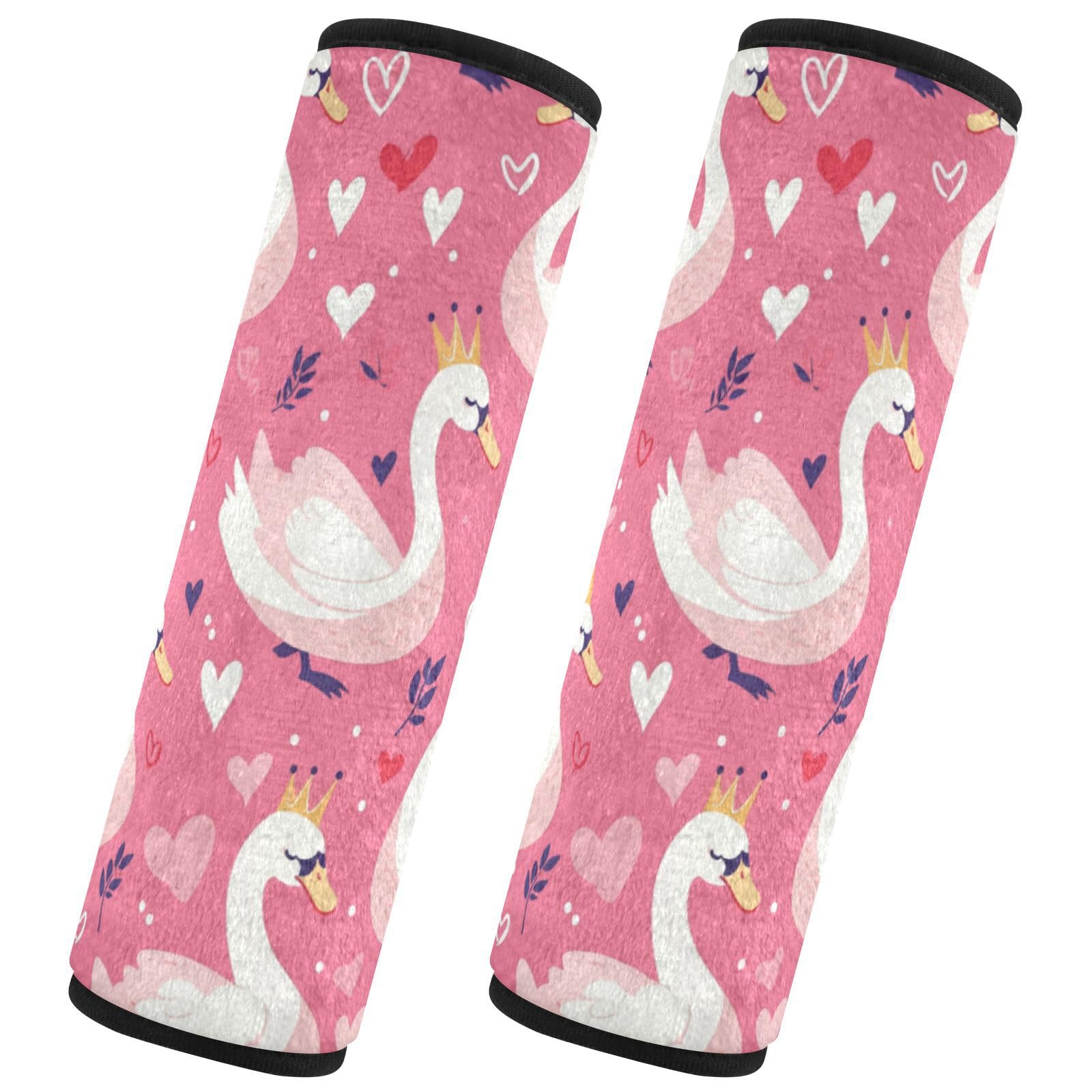 Seat Belt Covers 2 Pack Cute Swans Crowns Car Seat Strap Covers Super Soft Hearts Pink Car Seat Neck Cover for Boys Girls Adults Babies M