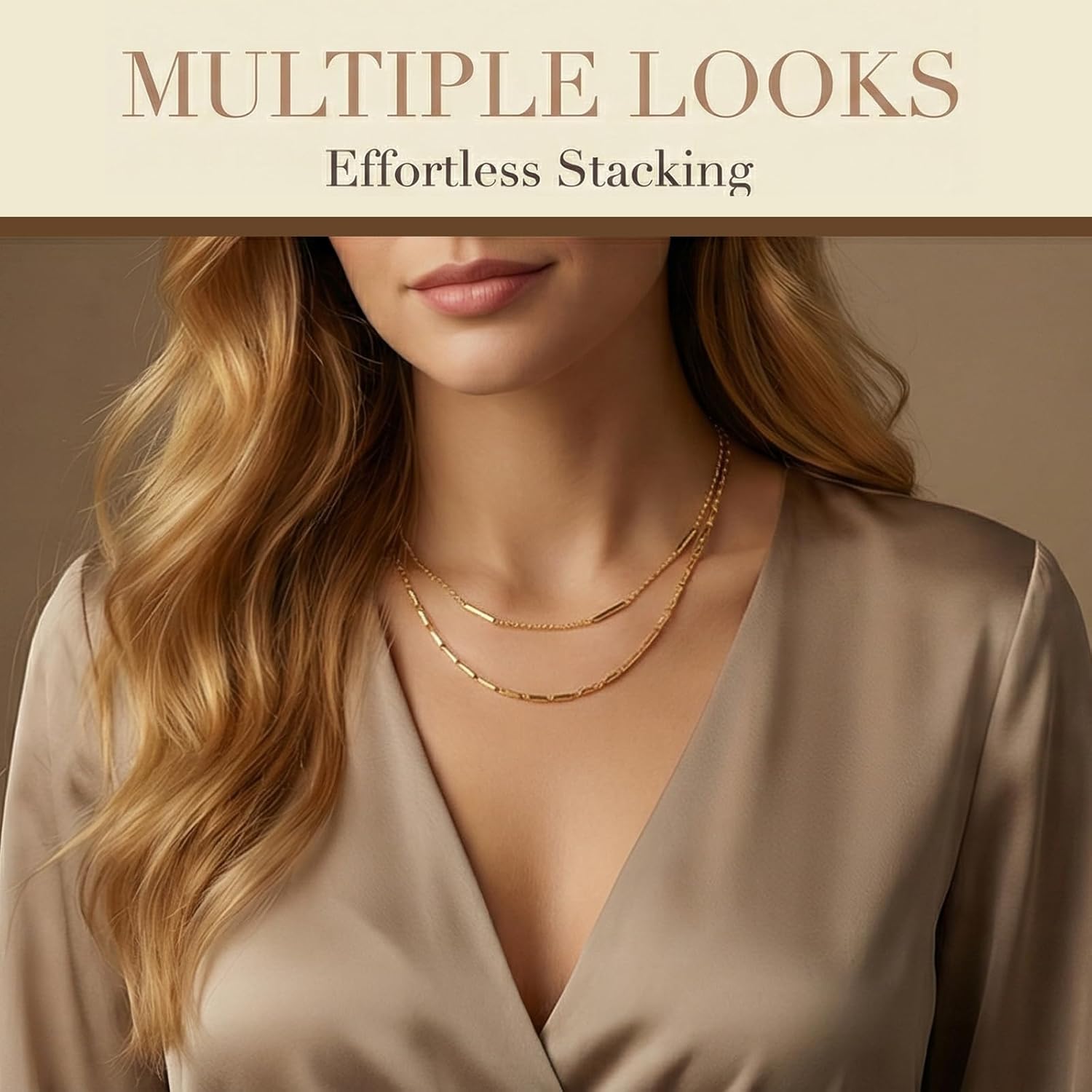 Layered Necklaces for Women, 18K Gold Plated Stackable Dainty Choker Necklace, Trendy Gold Handmade Layered Chain Pendant Necklace Jewelry Set Gifts for Women - Image 4