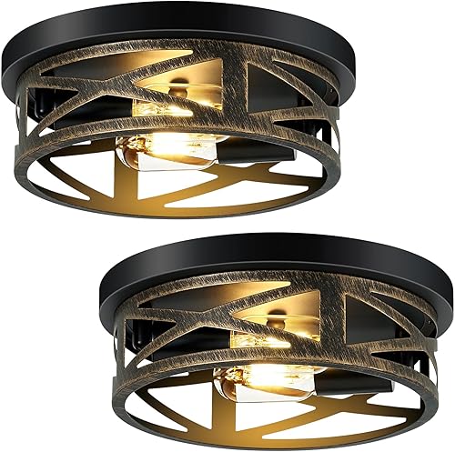 Miniatura 9 de Lámpara de Techo de Montaje Empotrado, Accesorios de Iluminación de Techo de Metal Vintage Negro para Pasillo, Accesorios de Iluminación de Montaje