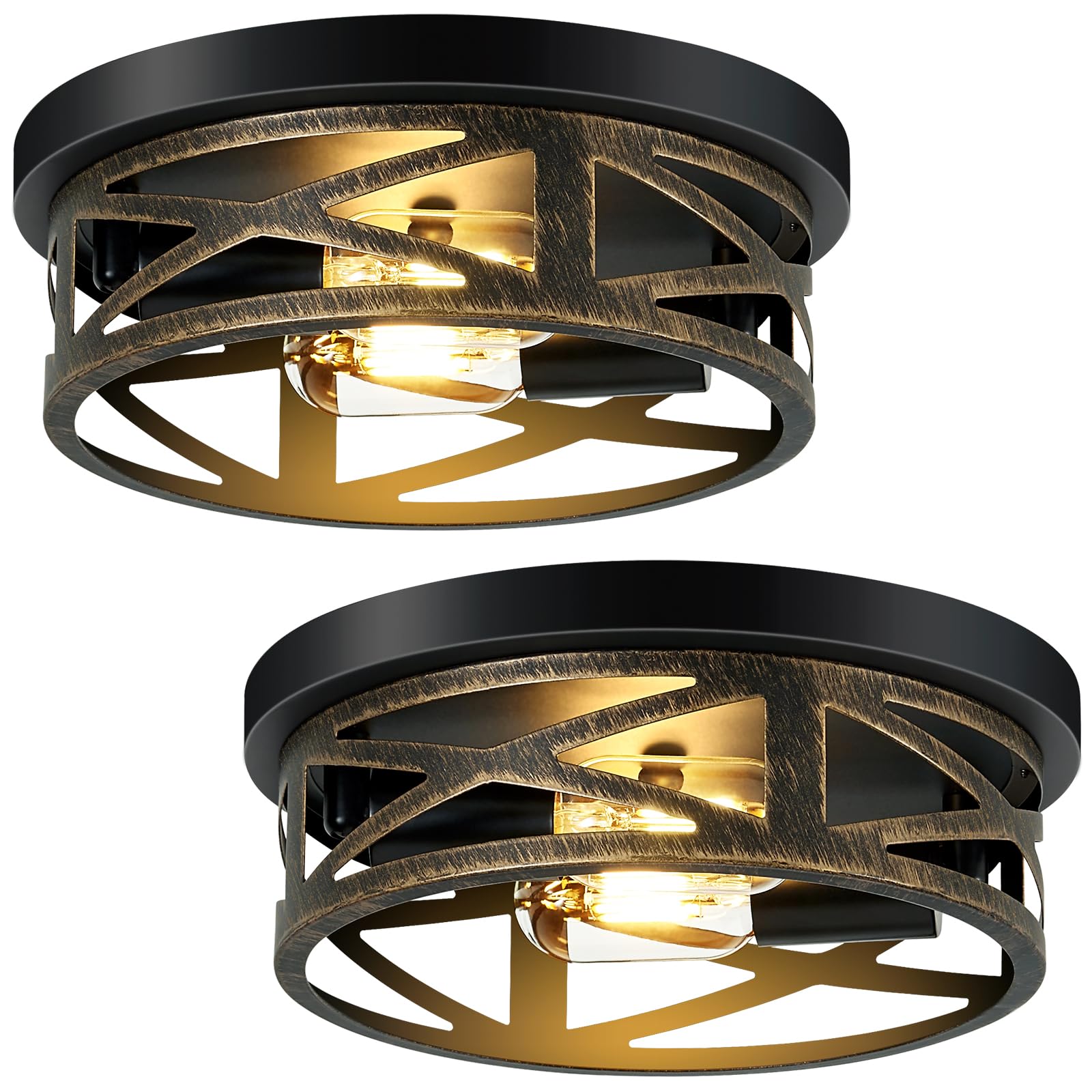 SKEJAO Flush Mount Ceiling Light,Hallway Light Fixtures Ceiling for Farmhouse,Kitchen,Hall (Rustic Metal Black, 10.7 inch)