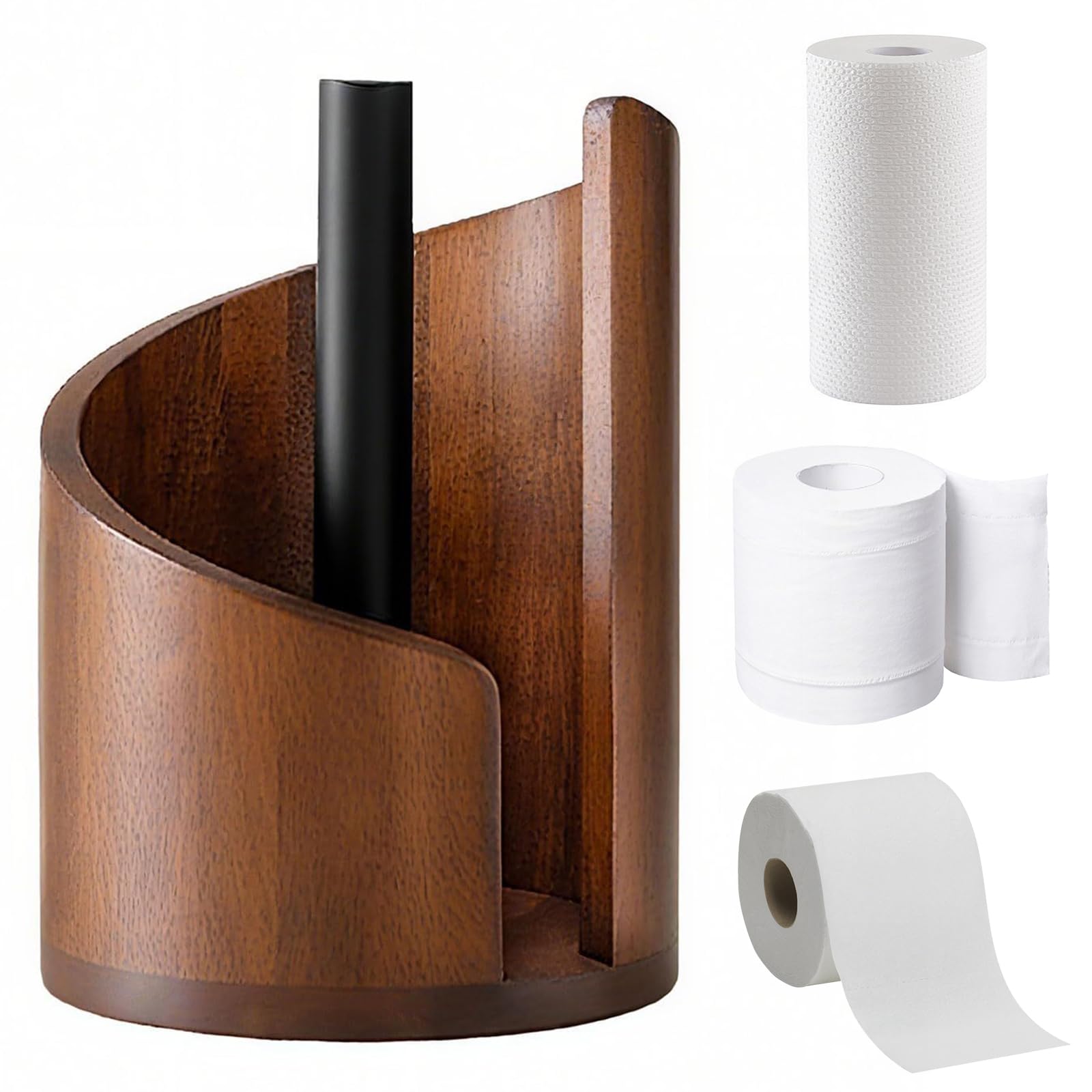 Getbstoop Dark Brown Mountain Paper Towel Holder, Wooden Kitchen Paper Roll Holder, Free Standing Countertop Rolls Hold With Sturdy Anti-Slip Base, Tissue Rack Organizer For Kitchen, Toilet, Pantry, Bathroom
