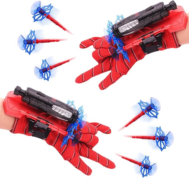 Esteopt Launcher Gloves for Spider-Man,Hero Launcher Wrist Toy Set,Children's Plastic Cosplay Glove,Spider Web Shooters for Kids (2 Sets)