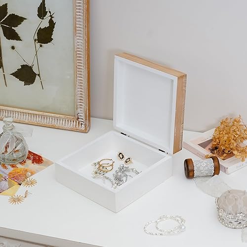 Miniatura 4 de Pequeña caja decorativa con tapa, caja de almacenamiento de recuerdos de madera, flor tallada, hecha a mano, joyero rústico para baratijas,