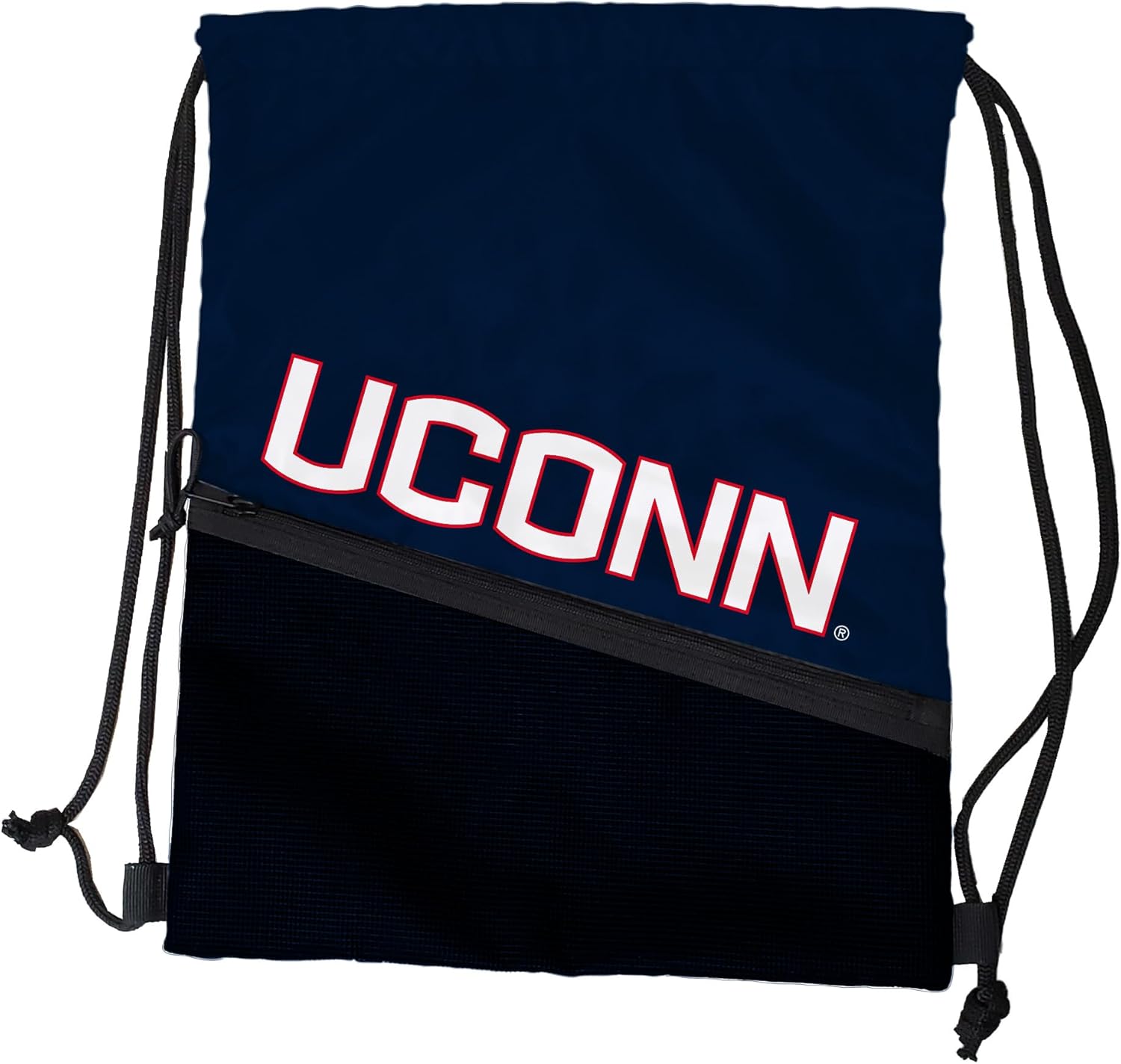 Logo Brands NCAA UConn Huskies Tilt Backsack - Water Resistant Drawstring Bag with Dual Strap Closure, Zipper Mesh Pocket, Lightweight & Portable