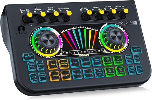 Cezo X3 Professional Live Streaming USB Audio Interface with 2 mic inputs, Multi-Channel Mixer output For Karaoke, Mobile/...