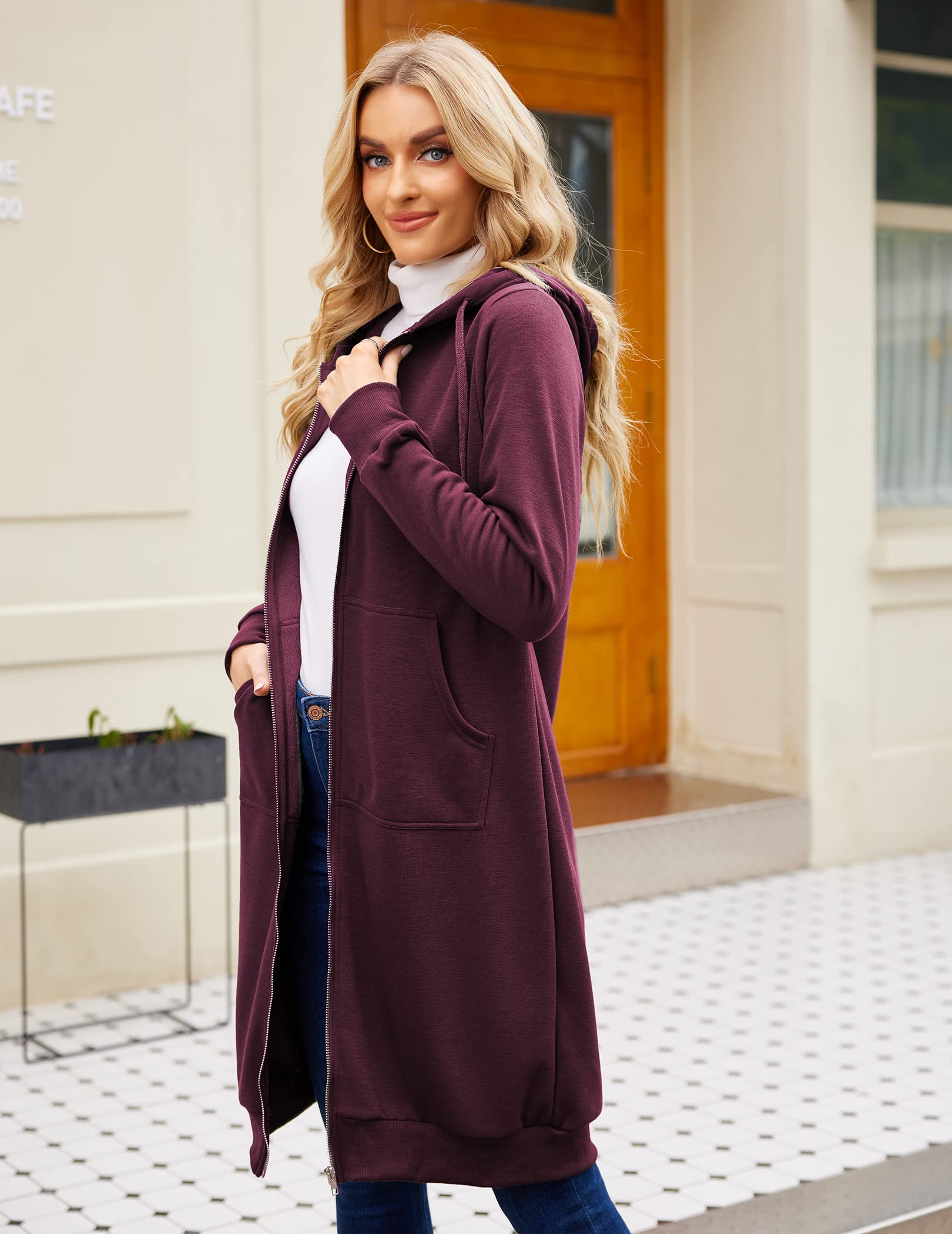 Elesol Women Casual Zip Up Fleece Hoodies Tunic Sweatshirt Long