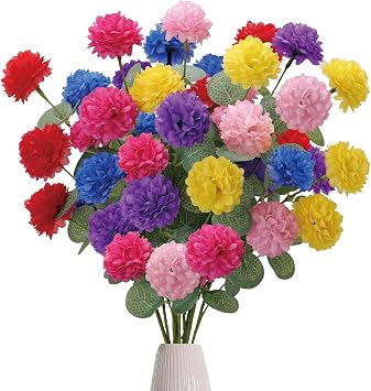 zjlmit Artificial Spring Flowers with Green Eucalyptus Leaves 12 Pack Colorful Floral Picks 17 Inch Flower Stems for Summer Easter Holidays Home Decor