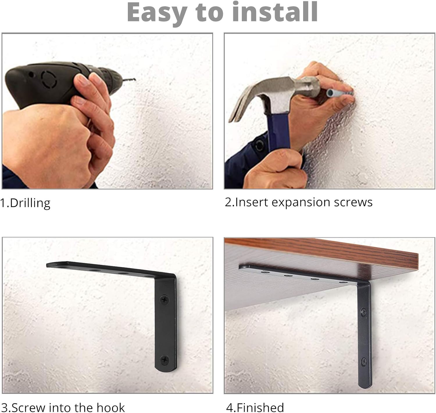 Kamtop 10 PCS L Shelf Brackets, 5 Inch x 3 Inch Heavy Duty Corner Brace, 90 Degree Joint Angle Bracket Wall Hanging L Shape Right Angle Shelf Bracket with Screws, Black