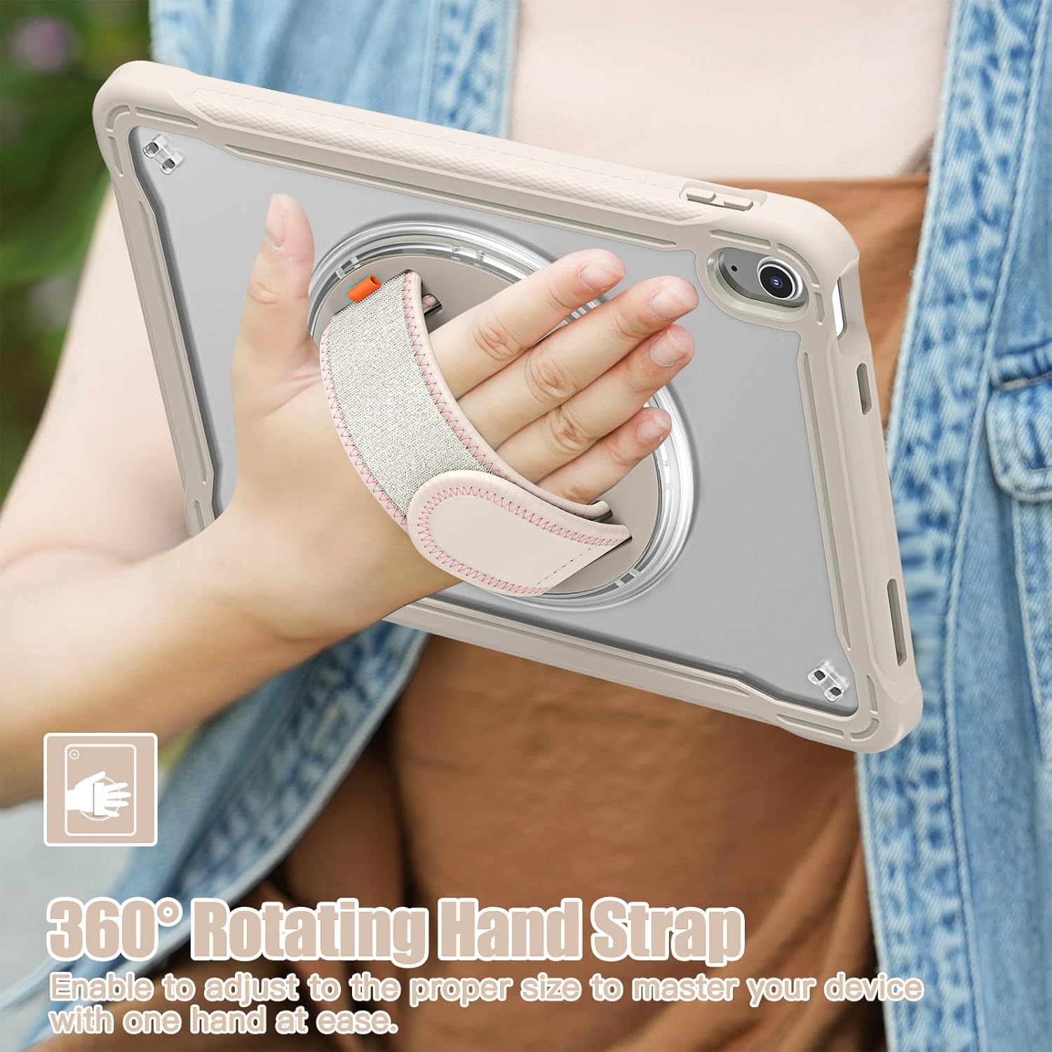 Case for iPad (A16) 11th/10th Generation 2025/2022 11/10.9 inch, Rugged Shockproof Protective Cover with Screen Protector, 360° Rotating Hand Strap&Stand, Pencil Holder, Khaki