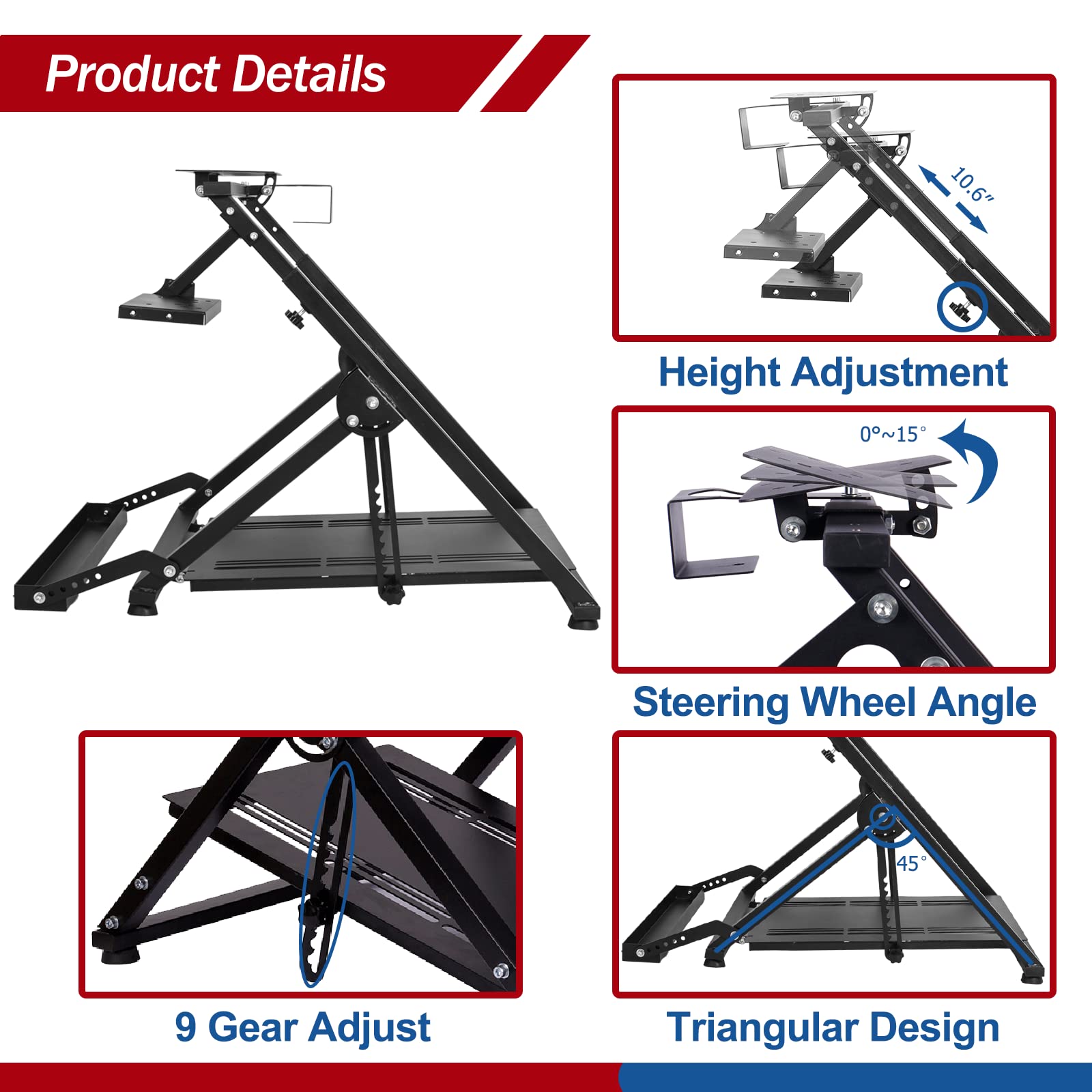 Minneer G29 Racing Steering Wheel Stand Applicable to PXN V9 G920/G25/T80/T 300RS Simulator Cockpit Mount Adjustable Height Foldable With Seat Stabilizer