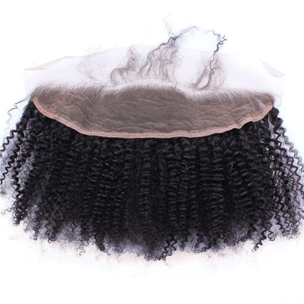 Virgin Mongolian 4b 4c Afro Deep Kinky Curly Human Hair Top Full Lace Frontal Closure with baby hair 13"x4"Closure Piece Free Part Bleached Knots 14"