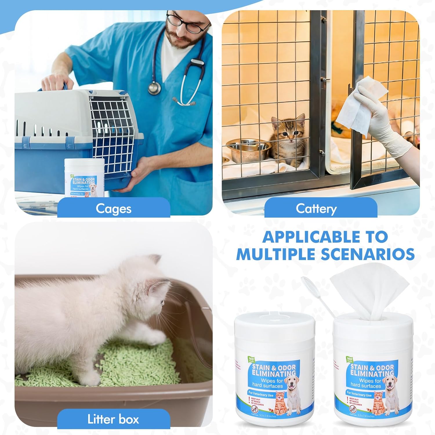 320 Count Litter Box Scrubbing Wipes, Unscented Cleaner & Deodorizer Canister Wipes, Pet Urine Floor Cleaner Wipe for Litter Box Kennels Pet Grooming Cleaning Supplies